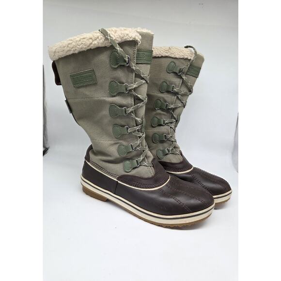 LL Bean Womens Sherpa Lined Green Canvas 12 Inch Waterproof Boots Tek 2.5 sz 10 - Picture 3 of 10